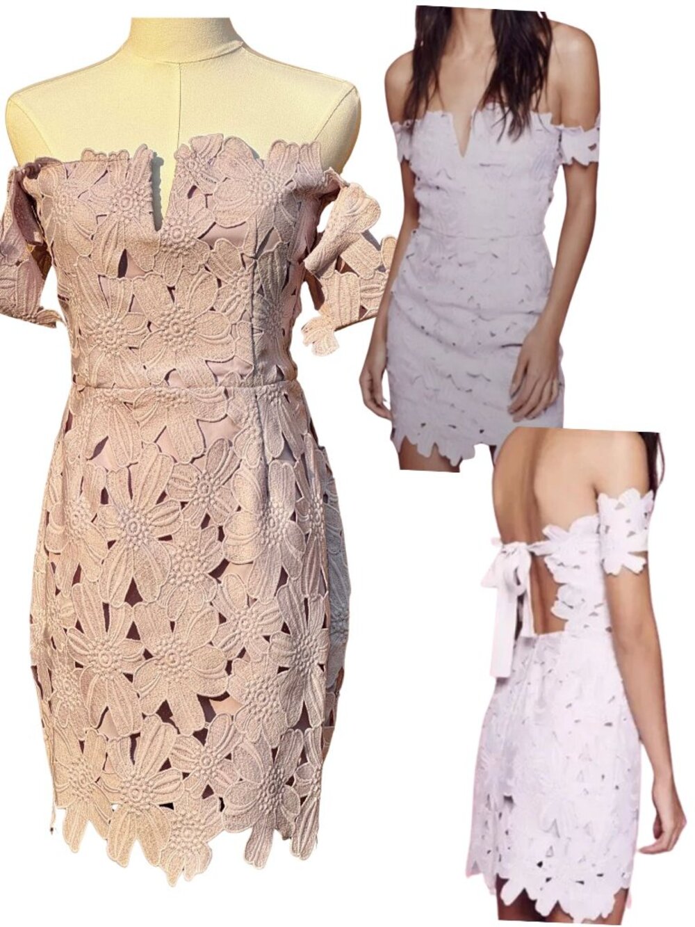 🆕 SAYLOR x FREE PEOPLE 🧿 NWOT Dahlia Lace Off Shoulder Tie Mini Dress - Sz S